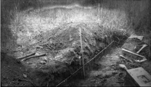 Fort Corchaug site at Cutchogue. Test trench in the wall of the fort.